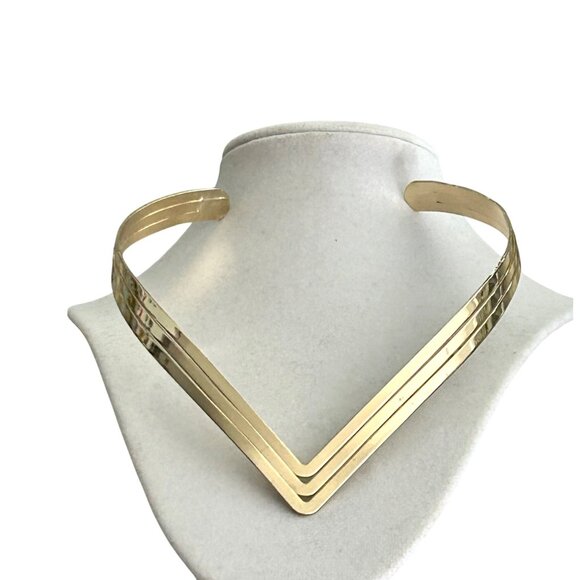 Gold-Tone Chevron Collar‎ Necklace - Picture 1 of 7